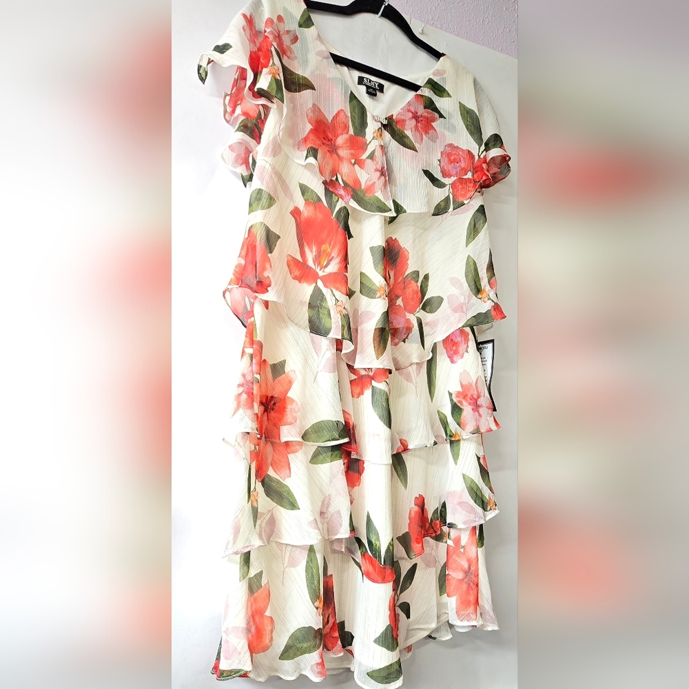 Macy's Floral Ruffle Dress - White and Peach